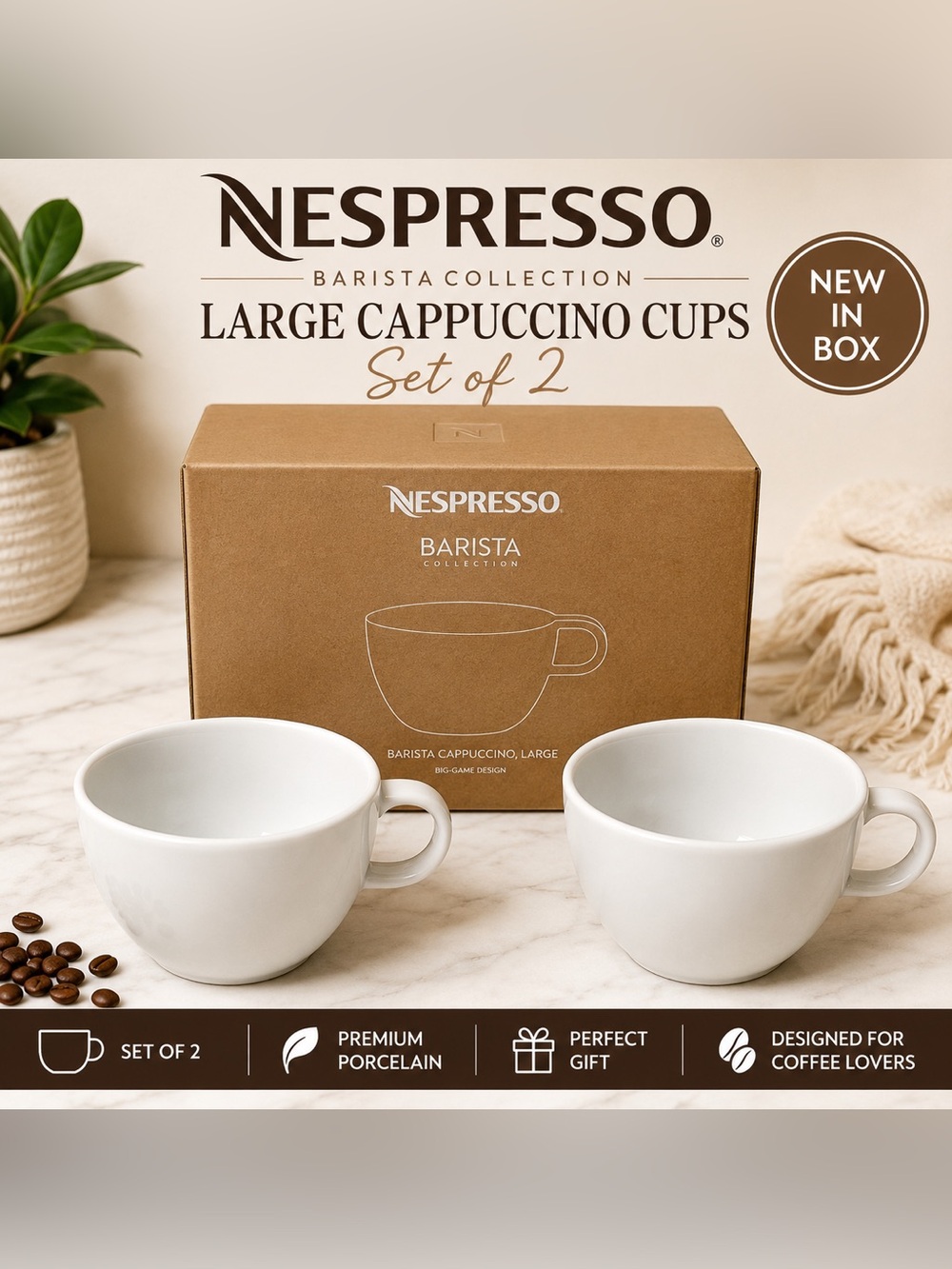 ☕ Nespresso Barista Collection Large Cappuccino Cups – Set of 2